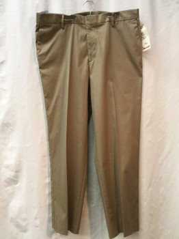 DOCKERS, Tan Brown, Poly/Cotton, Solid, Tan, Flat Front,