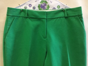 Womens, Slacks, KATE SPADE, Green, Poly/Cotton, Spandex, Solid, 8, Green, Flat Front, Zip Front, 4 Pockets