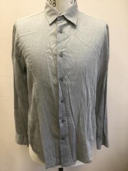 JOHN VARVATOS, Gray, Cotton, Solid, Long Sleeve Button Front, Collar Attached, **Has a Double