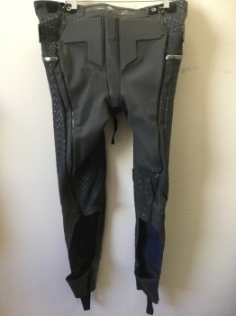 MTO, Graphite Gray, Charcoal Gray, Pewter Gray, Synthetic, Elastane, Color Blocking, Geometric, Zip Down Sides From Waist to Knee, Front Zip for Taking Care of Business, Velcro and Button Elastic to Hold Codpiece in Place (Codpiece Missing), Geometric Padding and Metal-like Plastic Bits, Opening at Thighs and Calves, Stirups, Some Glue Like Space Crud on Calves