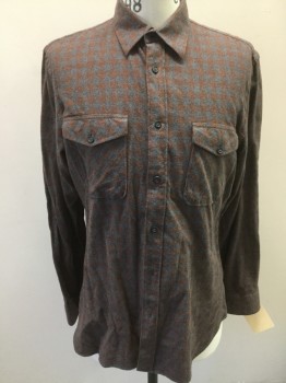 BILLY REID, Gray, Rust Orange, Cotton, Check , Very Soft Flanel, Button Front, 2 Flap Pocket,