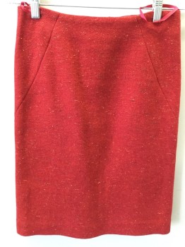 Womens, Suit, Skirt, A. PRIME, Red, Wool, Tweed, W 27, Back Zipper, 2 Back Slits