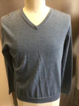 Mens, Pullover Sweater, BANANA REPUBLIC, Slate Blue, Wool, Solid, XL, V-neck, Heathered Slate Blue,