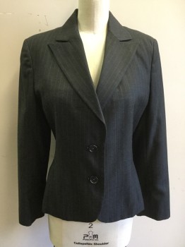 VIA SPIGA, Charcoal Gray, Blue, Polyester, Rayon, Stripes - Pin, Single Breasted, Collar Attached, Peaked Lapel, Waistband, Double Vent Back