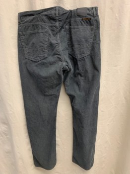 CIVILIANAIRE, Gray, Cotton, Corduroy, Side Pockets, Zip Front, Flat Front