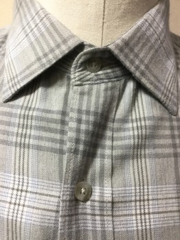 BLACK/BROWN, Heather Gray, Gray, Brown, Baby Blue, Cream, Cotton, Plaid, Heather Light Gray/gray/brown/baby Blue/cream Plaid, Collar Attached, Button Front, Long Sleeves,