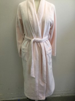 Womens, SPA Robe, NORDSTROM LINGERIE, Lt Pink, Cotton, Polyester, Solid, L, Soft Terrycloth, Shawl Lapel, 2 Patch Pockets at Hips, **Comes with Self Belt/Sash