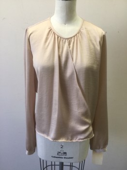 Womens, Top, VINCE, Champagne, Synthetic, Solid, 6, Long Sleeves, Pull Over, Keyhole Back, Surplice Front From CF CN,