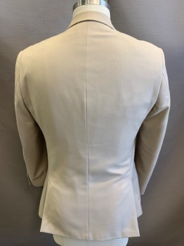 RENOIR, Beige, Polyester, Rayon, Solid, 2 Buttons,  Single Breasted, 3 Pockets, 2 Back Vents, Gabardine,