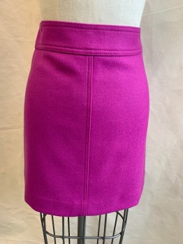 Womens, Skirt, Mini, J. CREW, Magenta Purple, Wool, Solid, W 24, 0, Twill, 2" Waistband, Center Front Seam, Back Zip