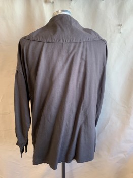 MTO, Brown, Cotton, Polyester, Solid, (MULTIPLE) Split with Brown Button & Loops (2ND BUTTON is MISSING)  W/Large Caplet-like Collar Attached, Long Sleeves with 2 Brown Buttons & Loops, Side Split Hem Bottom