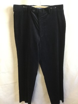 HILFIGER, Black, Cotton, Elastane, Solid, 1.5"  Waistband with Belt Hoops, Flat Front, Zip Front, 4 Pockets, with Cuff