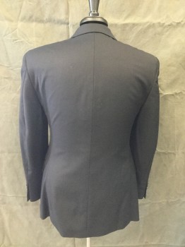 CALVIN KLEIN, Black, Wool, Solid, Single Breasted, 3 Buttons,  Collar Attached, Notched Lapel, 3 Pockets
