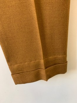 KOTZIN, Caramel Brown, Wool, Polyester, Solid, Flat Front, Zip Front, Belt Loops, 4 Pockets, Tapered, Cuffs