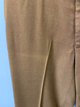 KOTZIN, Caramel Brown, Wool, Polyester, Solid, Flat Front, Zip Front, Belt Loops, 4 Pockets, Tapered, Cuffs