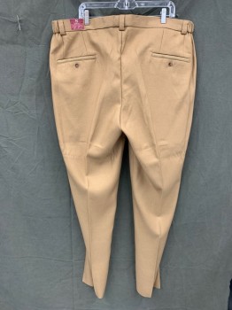 Mens, Suit, Pants, SILVERSILK, Camel Brown, Polyester, Solid, Open, 44, Flat Front, 4 Pockets, Zip Fly, Button Tab Closure, Elastic Back Waistband, Brown Knit Pocket Trim