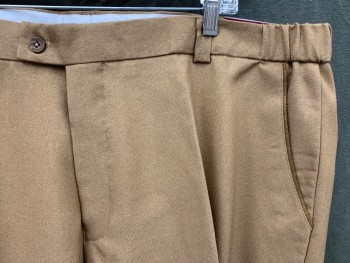 Mens, Suit, Pants, SILVERSILK, Camel Brown, Polyester, Solid, Open, 44, Flat Front, 4 Pockets, Zip Fly, Button Tab Closure, Elastic Back Waistband, Brown Knit Pocket Trim