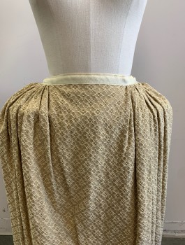 Womens, Historical Fiction Skirt, N/L MTO, Beige, Cotton, Diamonds, W:28, 1" Wide Cream Grosgrain Waistband, Textured Fabric, Gathered at Sides and Back, Smooth/Flat Front, Floor Length, Made To Order Reproduction **Pictured with Bumroll, Not Included