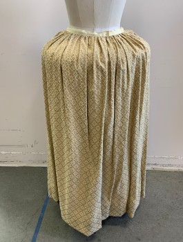 N/L MTO, Beige, Cotton, Diamonds, 1" Wide Cream Grosgrain Waistband, Textured Fabric, Gathered at Sides and Back, Smooth/Flat Front, Floor Length, Made To Order Reproduction **Pictured with Bumroll, Not Included