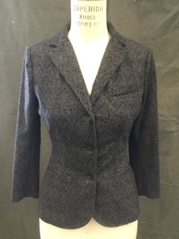Womens, Blazer, BAILEY 44, Lt Brown, Black, Blue, Polyester, Spandex, Herringbone, S, Printed Herringbone Pattern with Blue Dots, Single Breasted, Collar Attached, Notched Lapel, 3 Pockets, Long Sleeves