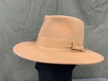 AKUBRA, Camel Brown, Fur, Solid, Felted Fedora, Grosgrain Ribbon Hatband *Dirty*, Retro 1940s