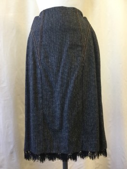 Womens, Suit, Skirt, KAREN MILLEN, Black, Gray, Brown, Wool, Polyamide, Novelty Pattern, 4, Black Lace Trim, Faux Brown Leather Seam Detail