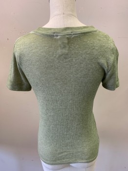 Womens, Top, PLANET GOLD, Sage Green, Poly/Cotton, Heathered, S, Short Sleeves, Crew Neck, Rib Knit