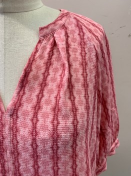 Womens, Blouse, VINCE CAMUTO, Pink, Hot Pink, Polyester, Elastane, Stripes, Tie-dye, S, V-N, S/S,