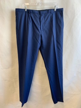 Mens, Suit, Pants, HUGO BOSS, Navy Blue, Wool, Solid, 38/32, F.F, Side Pockets, Zip Front, Belt Loops