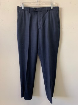 Mens, Suit, Pants, BROOKS BROTHERS, Navy Blue, Blue, Wool, Plaid, 36/32, F.F, Side Pockets, Zip Front, Belt Loops