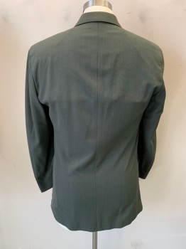 HUGO BOSS, Dk Olive Grn, Wool, Nylon, Stripes, Single Breasted, 3 Buttons, Notched Lapel, 2 Pockets
