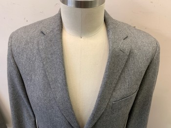 HUGO BOSS, Heather Gray, Wool, Heathered, 2 Buttons,  Notched Lapel, 3 Pockets,