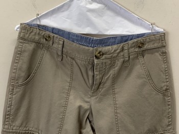 BANANA REPUBLIC, Khaki Brown, Cotton, Solid, Cargo, F.F, Multiple Pockets, Zip Front, Belt Loops, Tab & Button At Waist