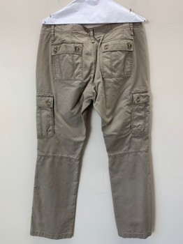 BANANA REPUBLIC, Khaki Brown, Cotton, Solid, Cargo, F.F, Multiple Pockets, Zip Front, Belt Loops, Tab & Button At Waist