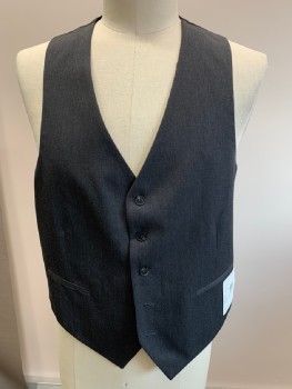 Mens, Suit, Piece 3, LANZA MALIBU, Dk Gray, Wool, Solid, 43, V-N, 5 Buttons, 2 Pockets,