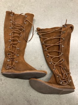 N/L, Brown, Suede, Lace Up Outseam, Tall Moccasins