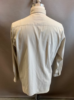 Mens, Casual Shirt, OAK TREE, Cream, Cotton, Solid, L, Long Sleeves, Button Front, 7 Buttons,  Button Down Collar with Top Stitching, Chest Pocket, Button Cuffs