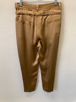 Womens, Pants, ROBERT RODRIGUEZ, Brown, Viscose, Lyocell, Solid, S, Belt Loops, Button Up Fly, Self Tie Waist Belt, Silver Buckle, 4 Pockets
