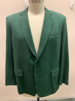 Mens, Sportcoat/Blazer, CLINTON, Forest Green, Wool, Synthetic, Solid, 50R, Single Breasted, 2 Buttons, 3 Pockets, Notched Lapel, Single Vent