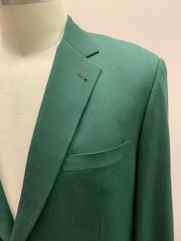 Mens, Sportcoat/Blazer, CLINTON, Forest Green, Wool, Synthetic, Solid, 50R, Single Breasted, 2 Buttons, 3 Pockets, Notched Lapel, Single Vent
