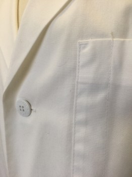 Unisex, Lab Coat Unisex, CHEROKEE, White, Cotton, Polyester, Solid, M, 4 Buttons, Notched Lapel, Long Sleeves, 3 Patch Pockets
