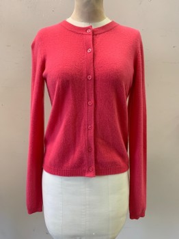 Womens, Cardigan Sweater, Bloomingdale, Bubble Gum Pink, Cashmere, Solid, XS, L/S, Button Front, Crew Neck,