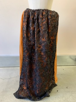 PERIOD CORSETS, Orange, Black, Brown, Synthetic, Silk, Underskirt - Black Lace Over Orange Silk Front Panel, Drawstring, Lining Fabric Sides and Back