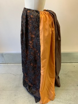 Womens, Historical Fiction Skirt, PERIOD CORSETS, Orange, Black, Brown, Synthetic, Silk, W26, Underskirt - Black Lace Over Orange Silk Front Panel, Drawstring, Lining Fabric Sides and Back
