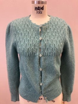 NL, Sea Foam Green, Acrylic, Solid, L/S, Cardigan, Diamond Knit Yoke