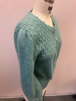 NL, Sea Foam Green, Acrylic, Solid, L/S, Cardigan, Diamond Knit Yoke