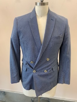 ZARA MAN, Navy Blue, White, Wool, Stripes - Pin, Notched Lapel, Double Breasted, B.F., 4 Bttns, 3 Pckts