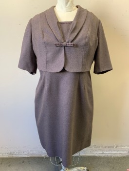 N/L MTO, Dusty Purple, Gray, Black, Cotton, Stripes - Micro, Stripes - Horizontal , Short Sleeves, Scoop Neck with Purple Wavy Embroidery at Neckline, Fitted Waist, Straight Cut Skirt, Knee Length, Center Back Zipper, Made To Order