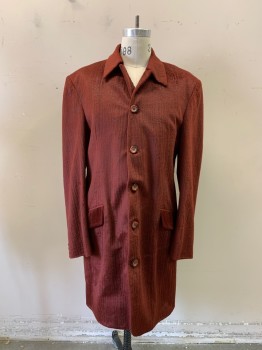DIVA CALABRETTA, Red Burgundy, Brown, Stripes - Vertical , Frock Coat, Collar Attached, Single Breasted, Button Front, 5 Buttons, 2 Pockets, Longline