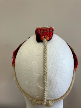 NL, Red Burgundy, Polyester, Large Round Shell Like Plaques, Red, Gold,& White Beads